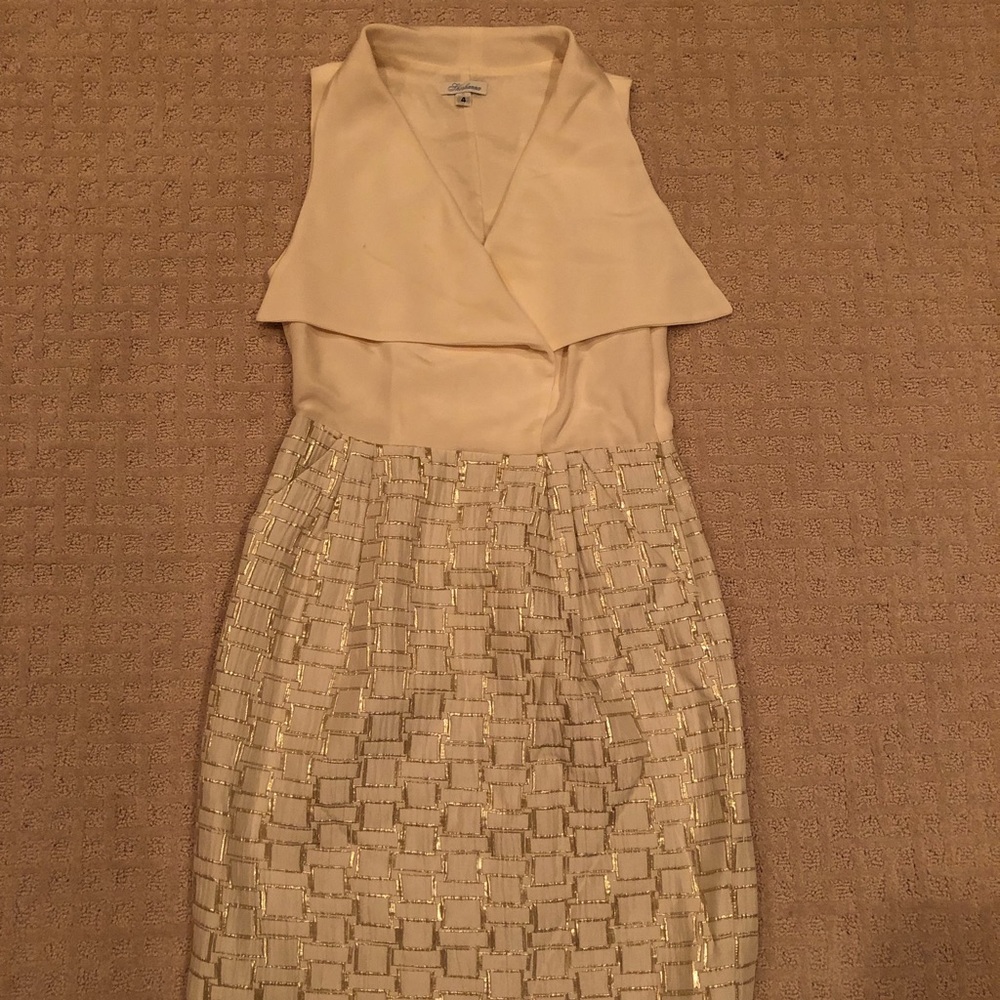 SHOSHANNA cream and gold colored dress